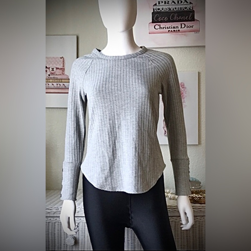Chaser Crew Neck Sweater Pullover Top Thermal Waffle Weave heather grey size XS